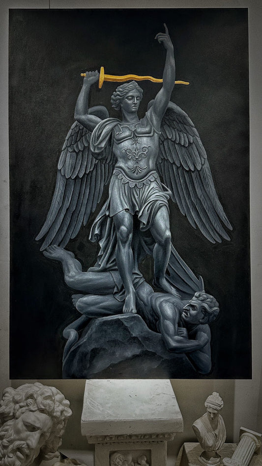 Michael-Angel, a 170 × 110 cm original black-and-gold painting by YIFAN ZHANG