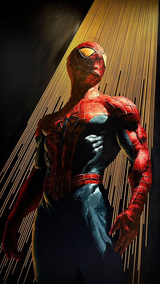 The Spiderman, a 300 × 150 cm original black-and-gold painting by YIFAN ZHANG