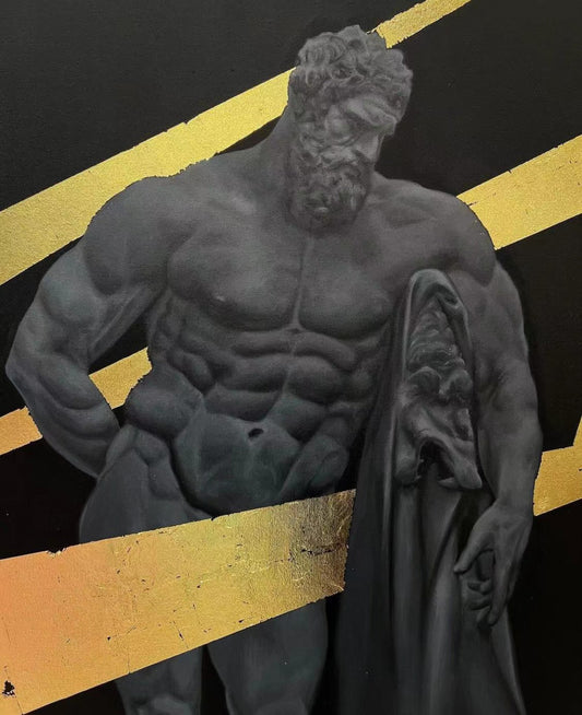 Hercules original black-and-gold painting by YIFAN ZHANG, 160 × 110 cm