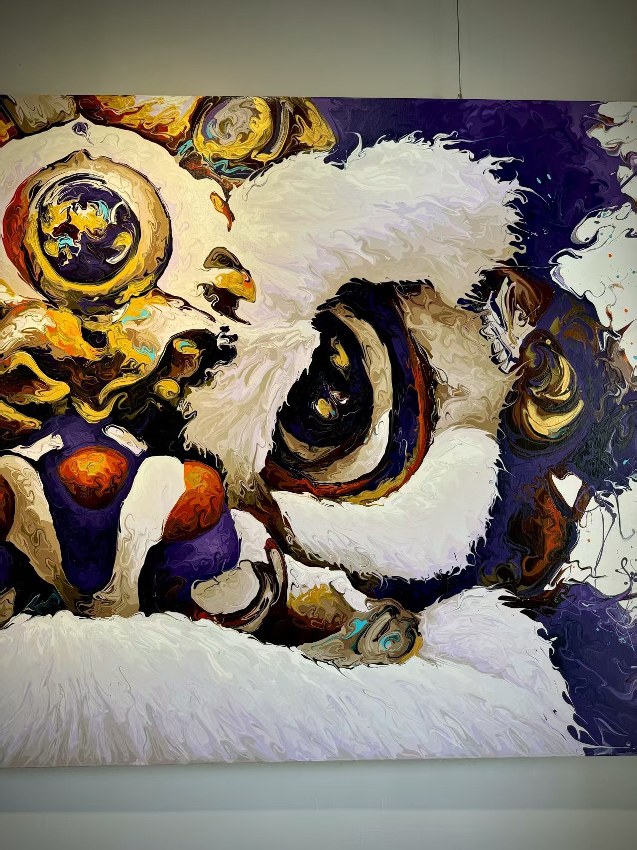 “Fluid Painting”-The Chinese Lion with framed