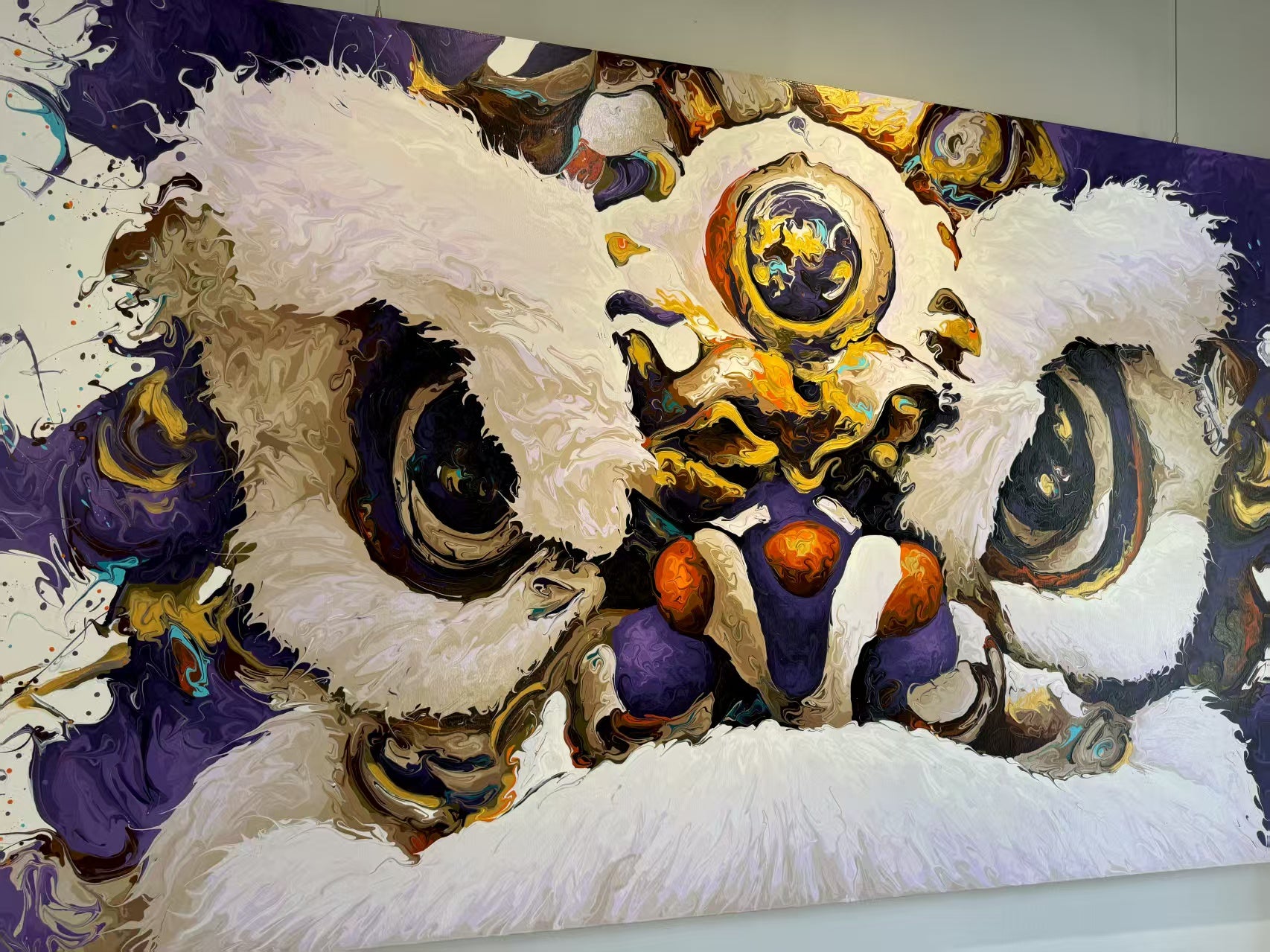 “Fluid Painting”-The Chinese Lion with framed