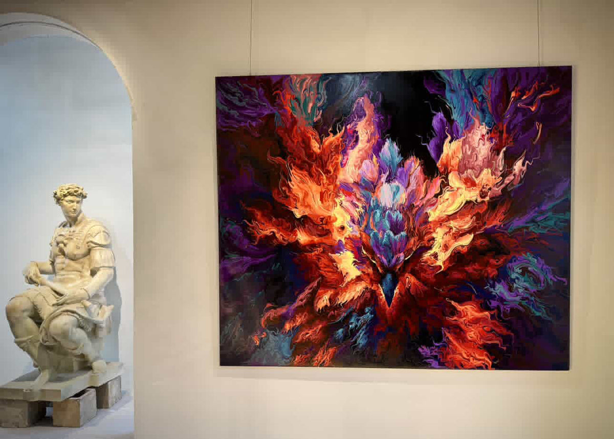 “Fluid Painting”-The Bird of Prey with framed
