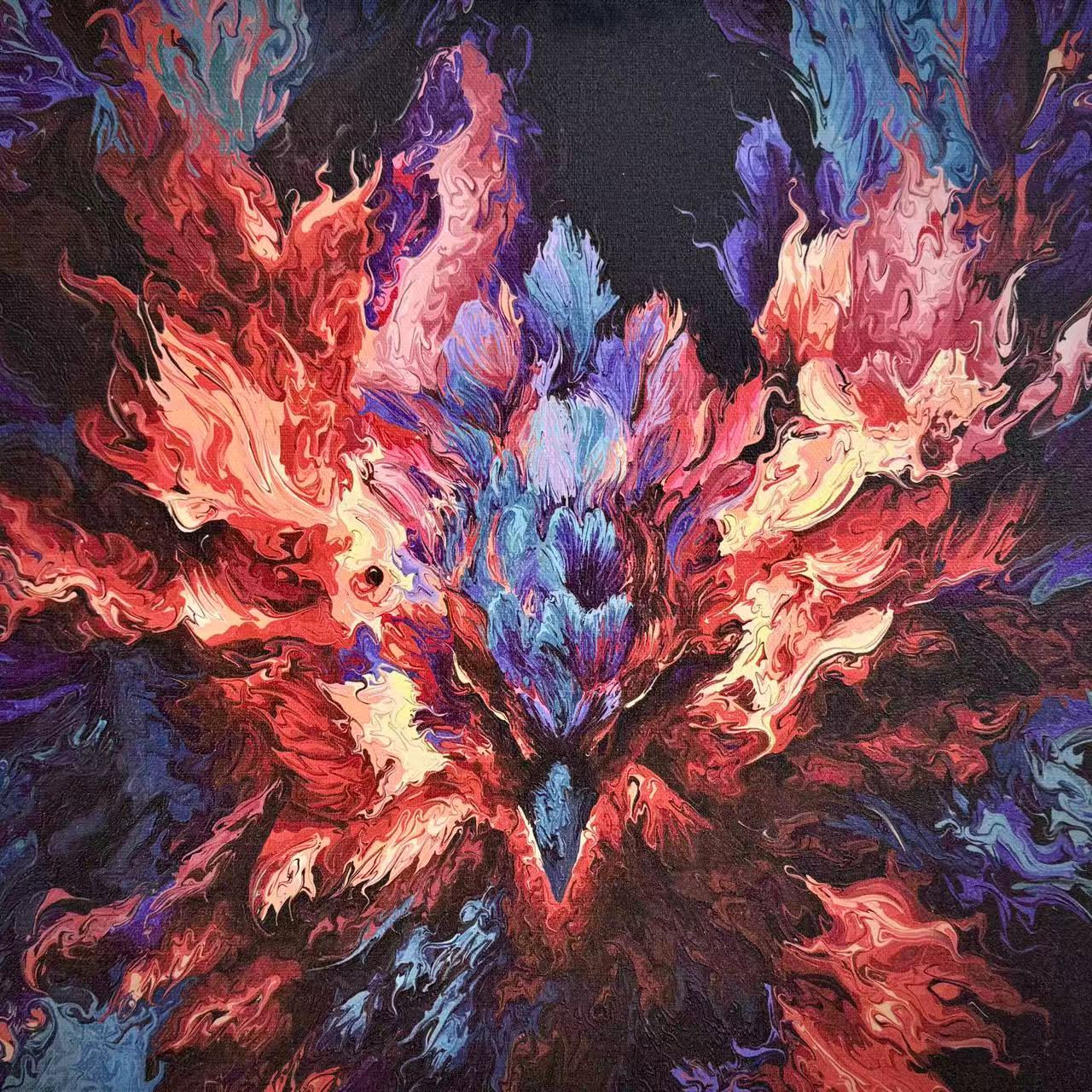 “Fluid Painting”-The Bird of Prey with framed