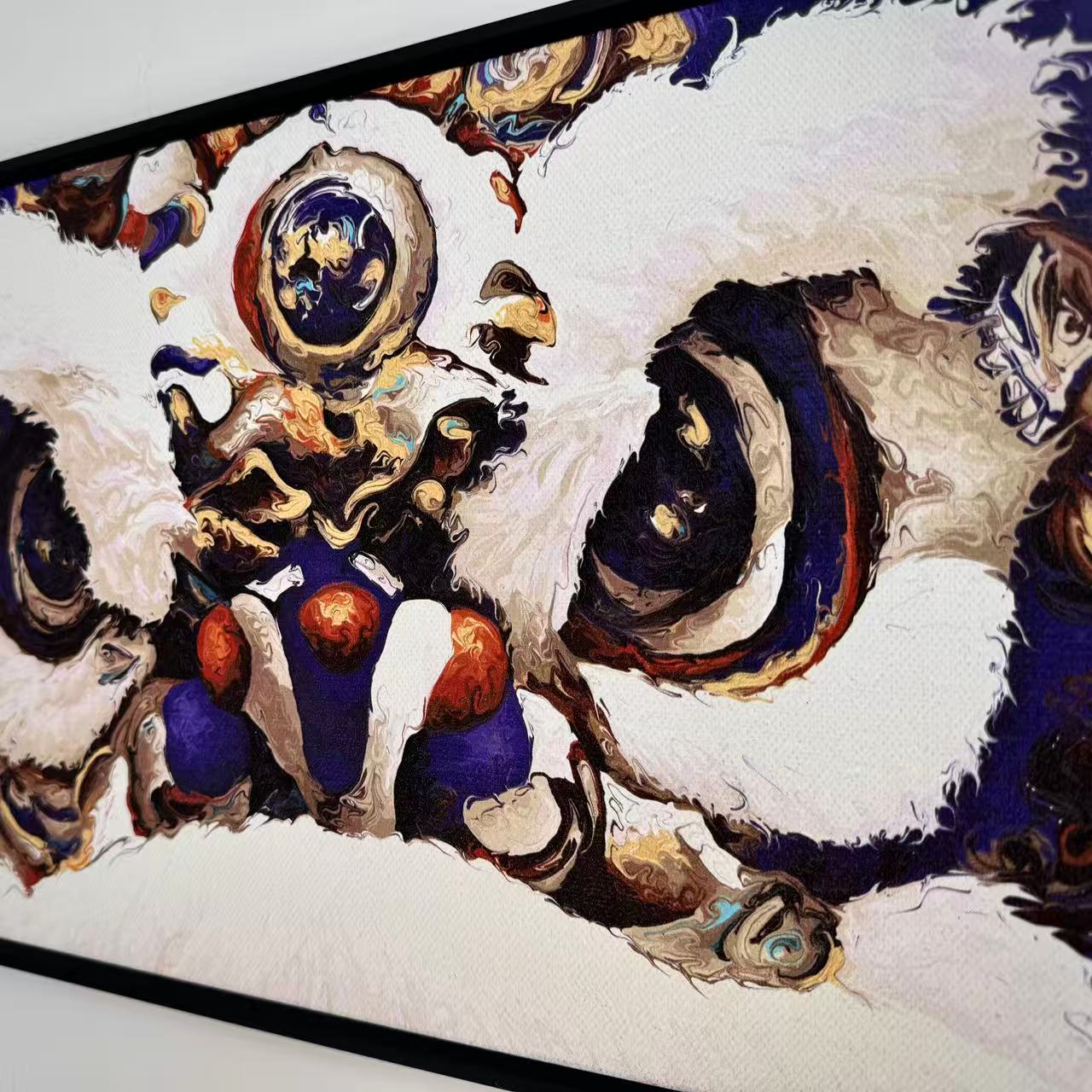 “Fluid Painting”-The Chinese Lion with framed